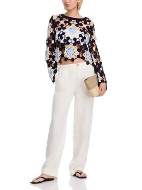 AQUA Women’s Circle Crochet Long Sleeve Top NWT size XS